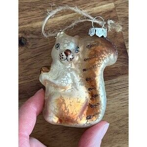 Old World Glass Squirrel Christmas Ornament Brown Gold White Hanging 3"